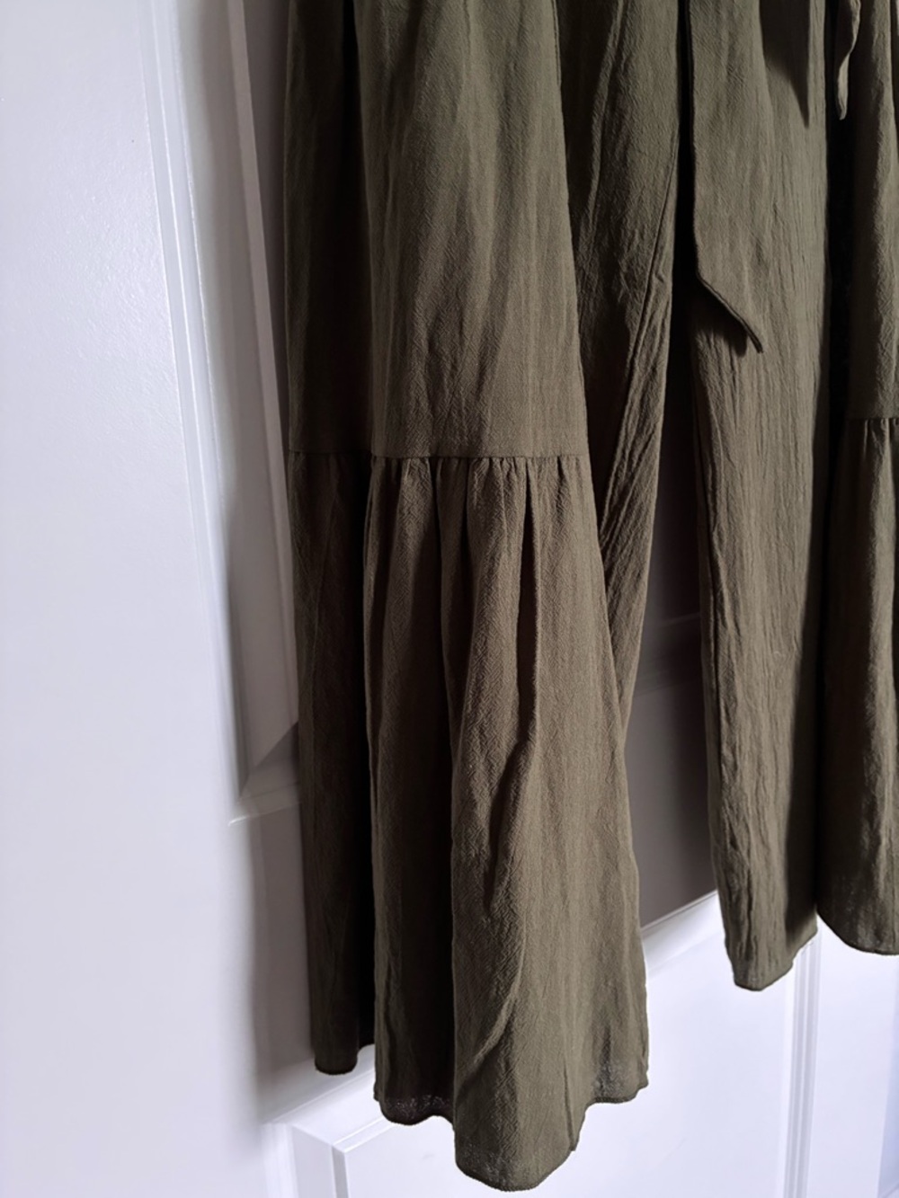 Cotton and Linen Blend Olive Green Tie-Waist Wide Leg Pants - Picture 5 of 8